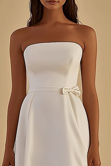 White Bodycon Short Satin Graduation Dress with Bow
